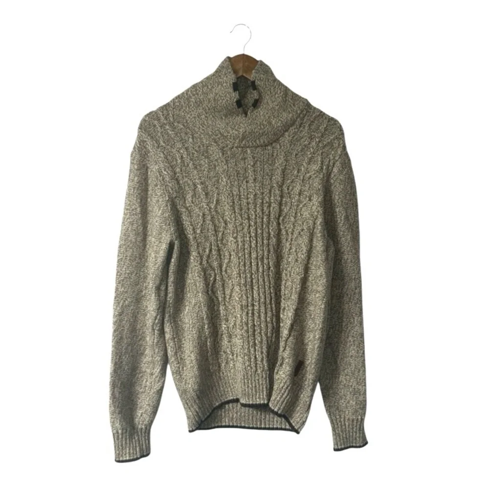 Roots Canada Cableknit Tan Brown Sweater Pullover Mock Neck Fall Size Large